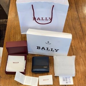 BALLEY men’s blue leather wallet nwt box & bag